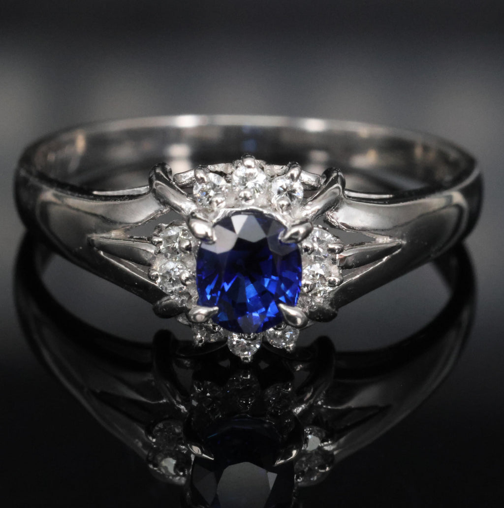 0.51ct Royal Blue Natural Sapphire & 0.10ct Diamond Platinum Ring, Size 7.75