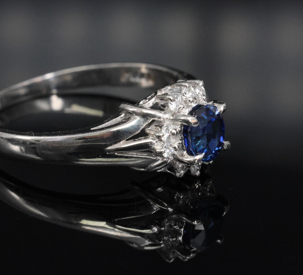 0.51ct Royal Blue Natural Sapphire & 0.10ct Diamond Platinum Ring, Size 7.75