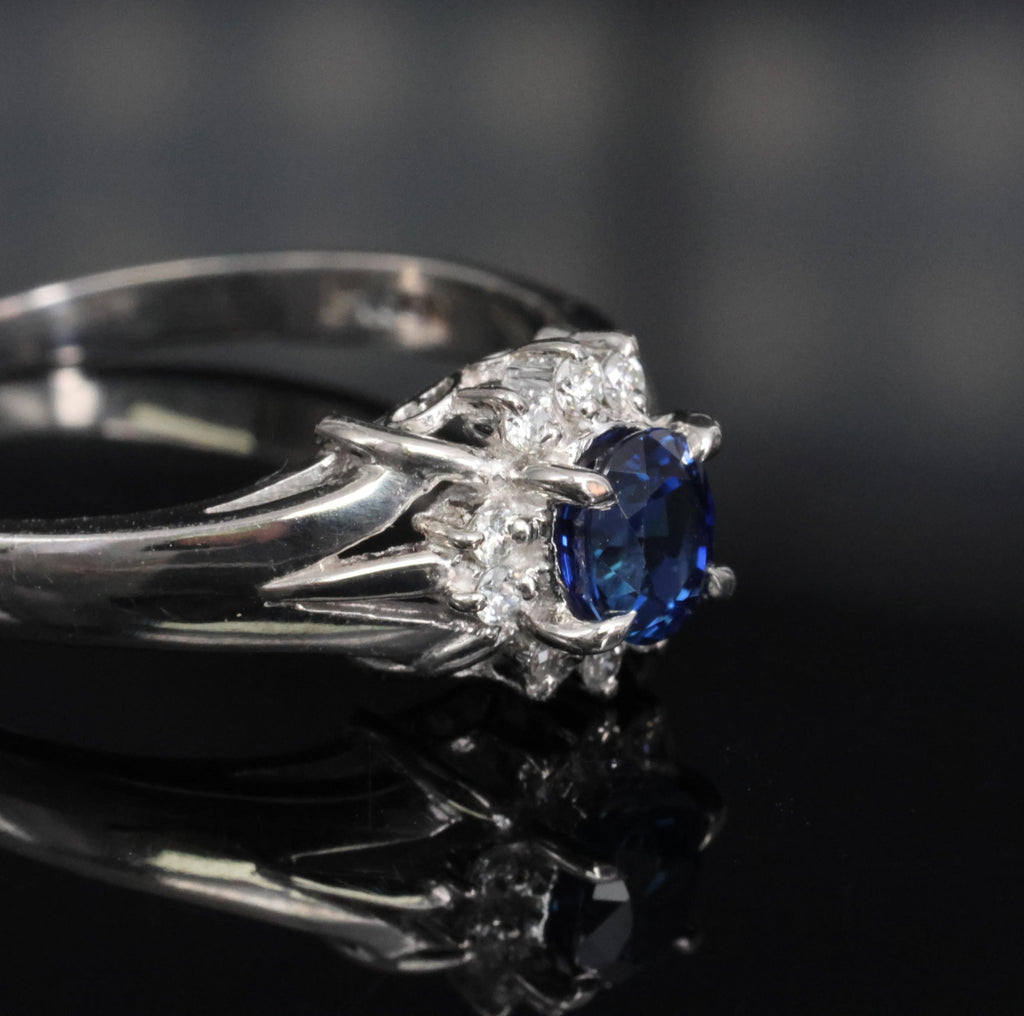 0.51ct Royal Blue Natural Sapphire & 0.10ct Diamond Platinum Ring, Size 7.75