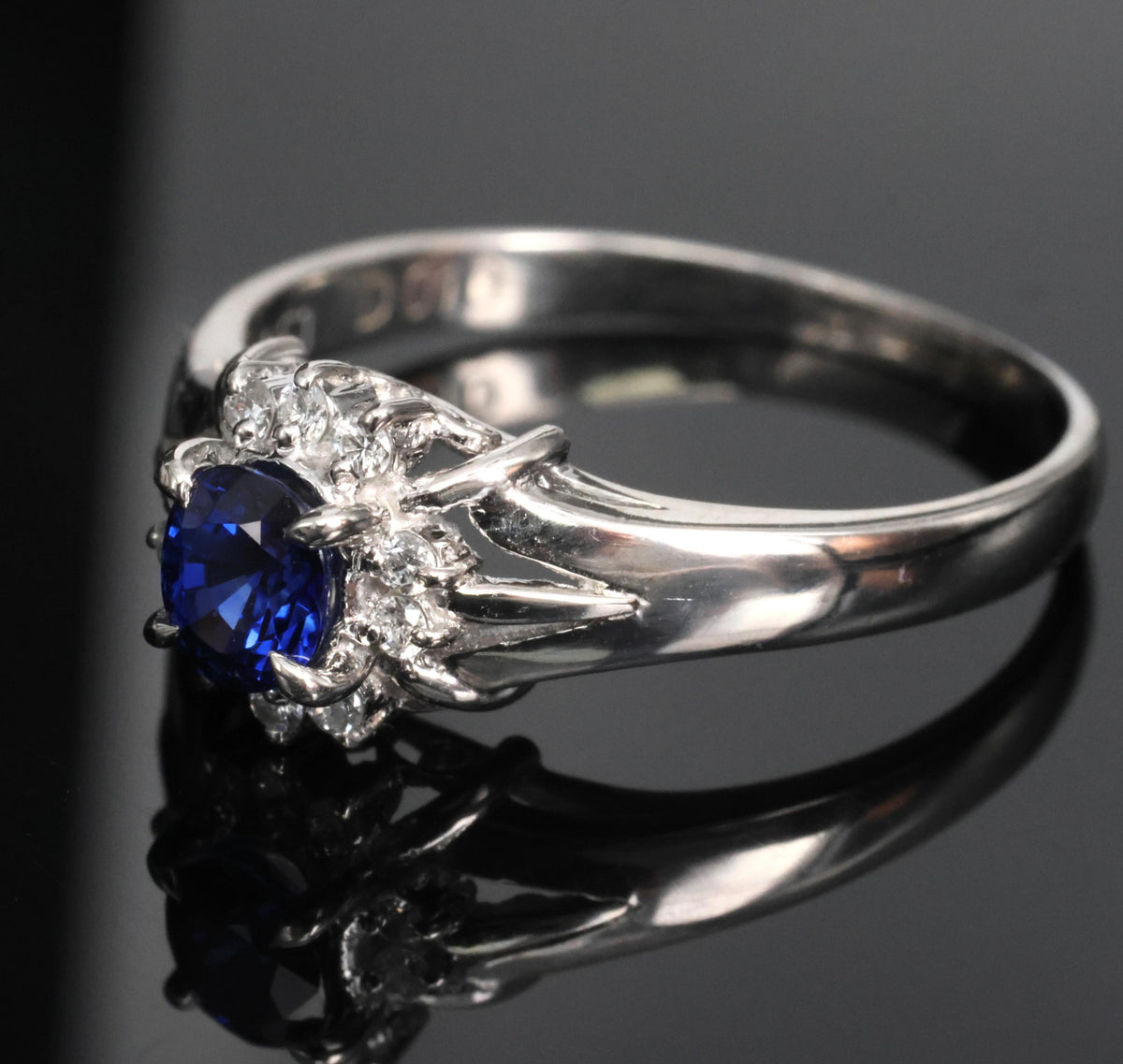 0.51ct Royal Blue Natural Sapphire & 0.10ct Diamond Platinum Ring, Size 7.75