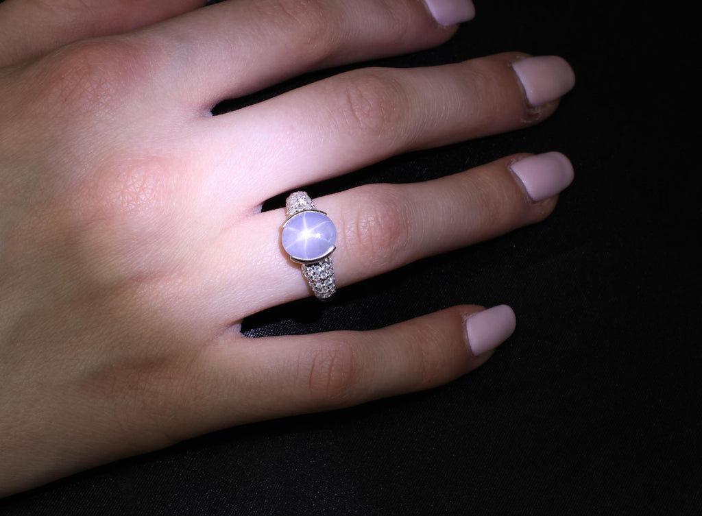 Fine 4.61ct Natural Star Sapphire & 0.36ct Diamond Platinum Ring Size 7.75