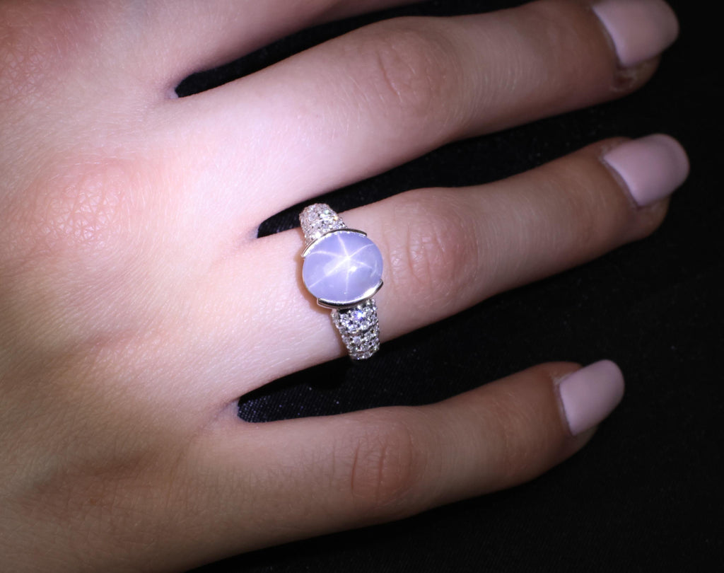 Fine 4.61ct Natural Star Sapphire & 0.36ct Diamond Platinum Ring Size 7.75
