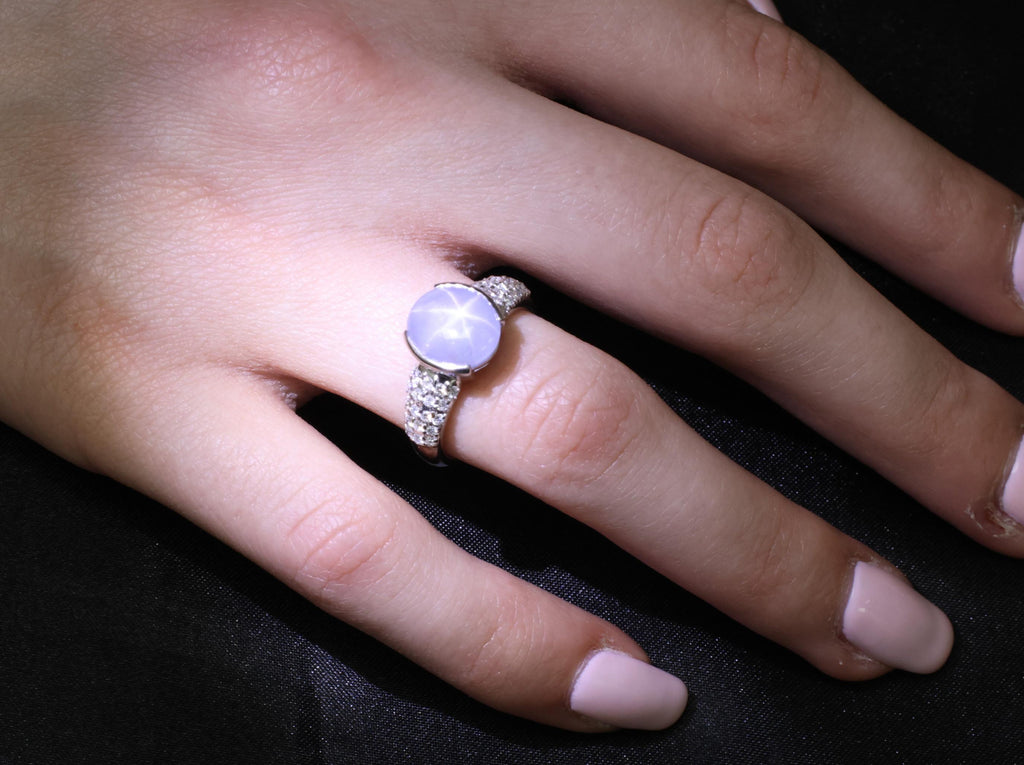 Fine 4.61ct Natural Star Sapphire & 0.36ct Diamond Platinum Ring Size 7.75