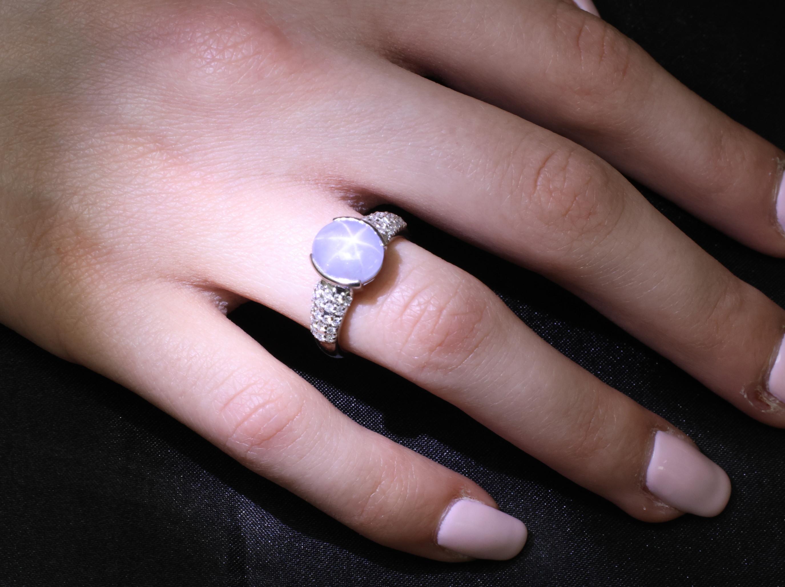 Fine 4.61ct Natural Star Sapphire & 0.36ct Diamond Platinum Ring Size 7.75