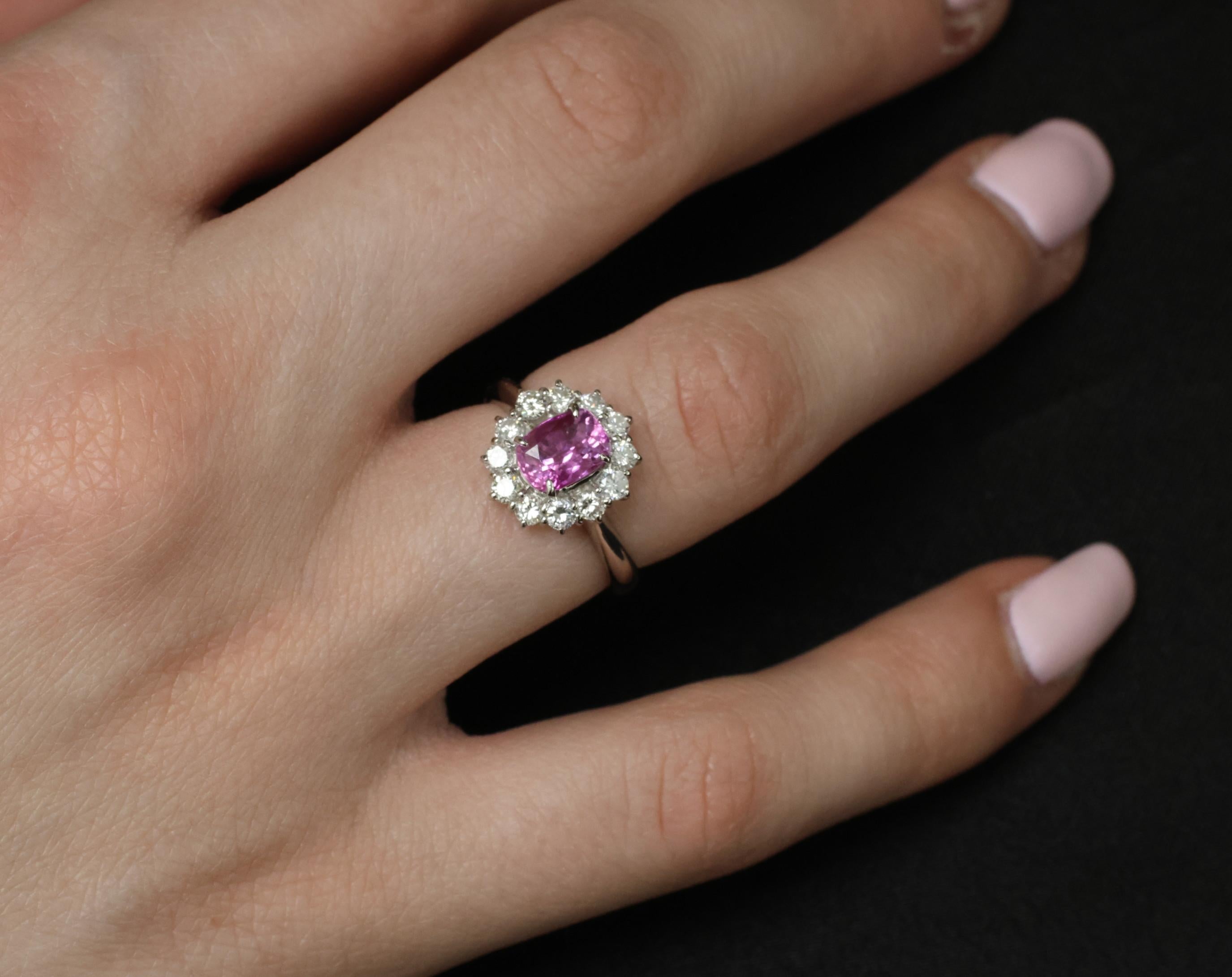 Fine 1.60ct Vivid Pink Sapphire & 0.65ct Diamond Platinum Ring, Size 5.75