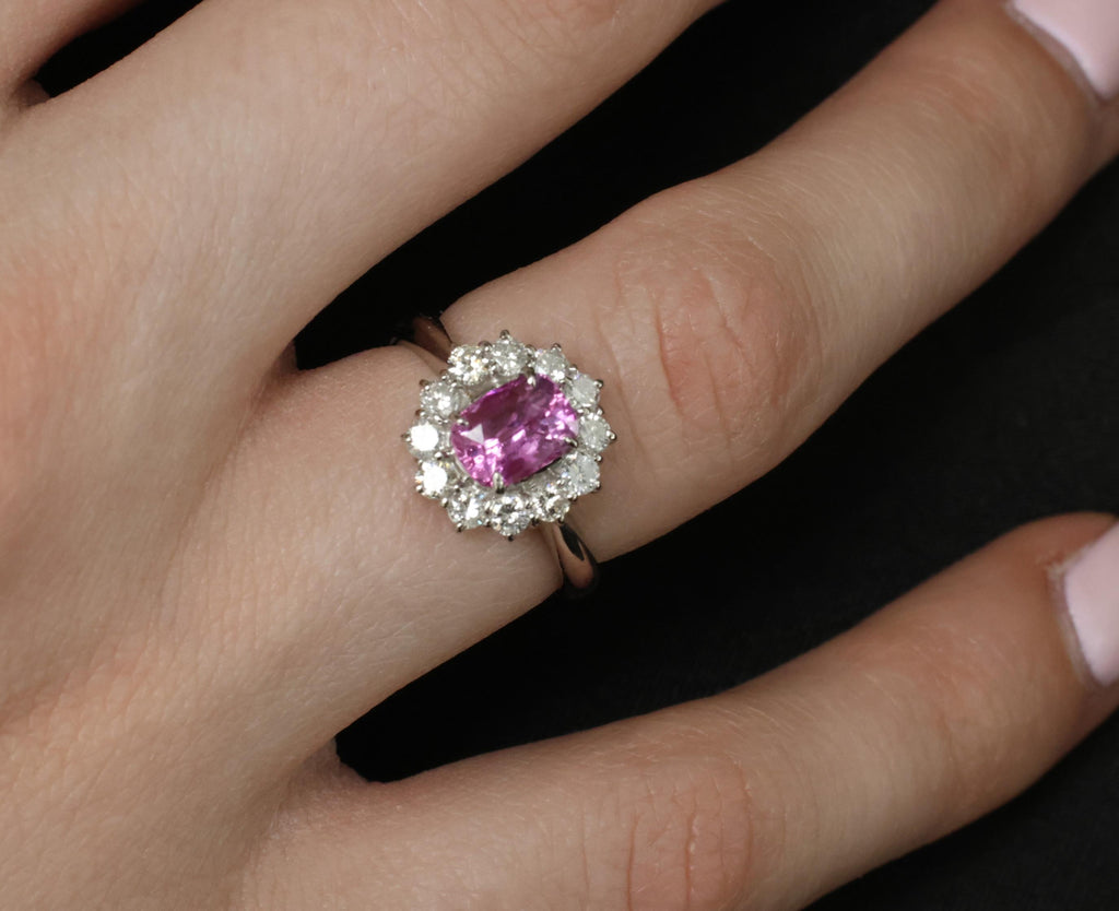 Fine 1.60ct Vivid Pink Sapphire & 0.65ct Diamond Platinum Ring, Size 5.75