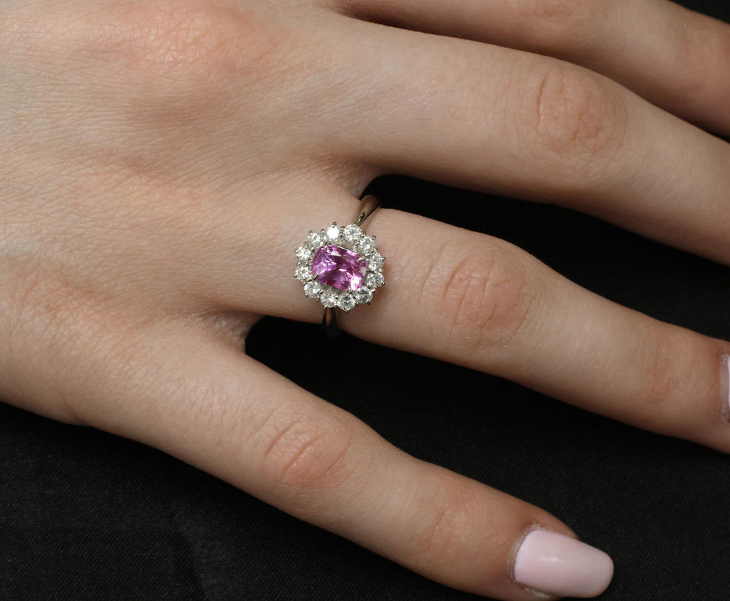 Fine 1.60ct Vivid Pink Sapphire & 0.65ct Diamond Platinum Ring, Size 5.75