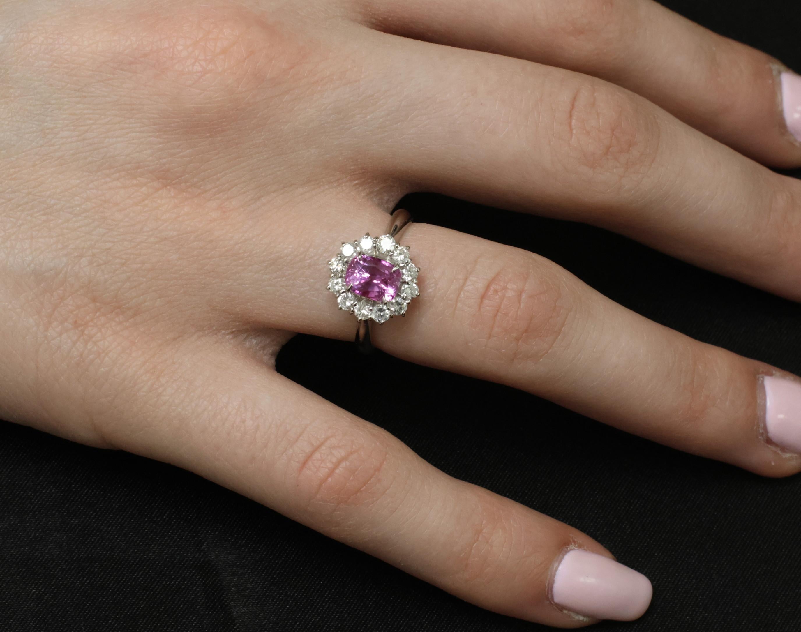 Fine 1.60ct Vivid Pink Sapphire & 0.65ct Diamond Platinum Ring, Size 5.75