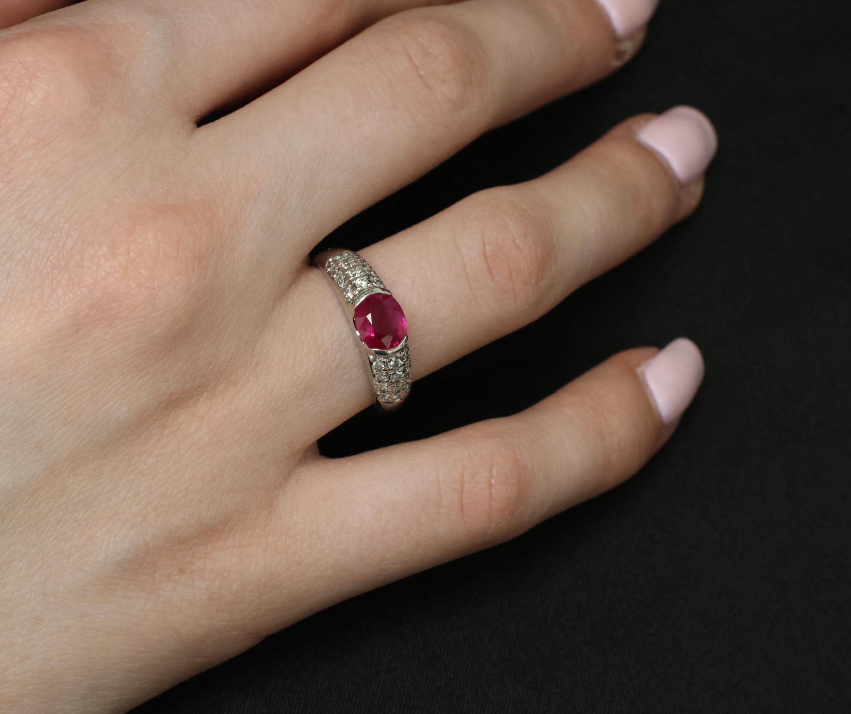 1.28ct GIA Burma Ruby & 0.30ct Diamond Platinum Ring Size 7.5, 7.2g
