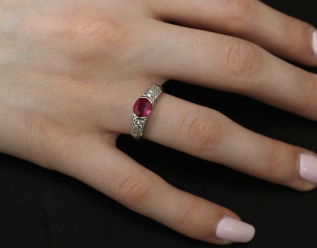 1.28ct GIA Burma Ruby & 0.30ct Diamond Platinum Ring Size 7.5, 7.2g