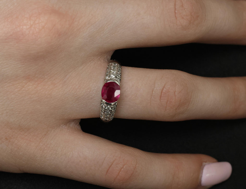 1.28ct GIA Burma Ruby & 0.30ct Diamond Platinum Ring Size 7.5, 7.2g