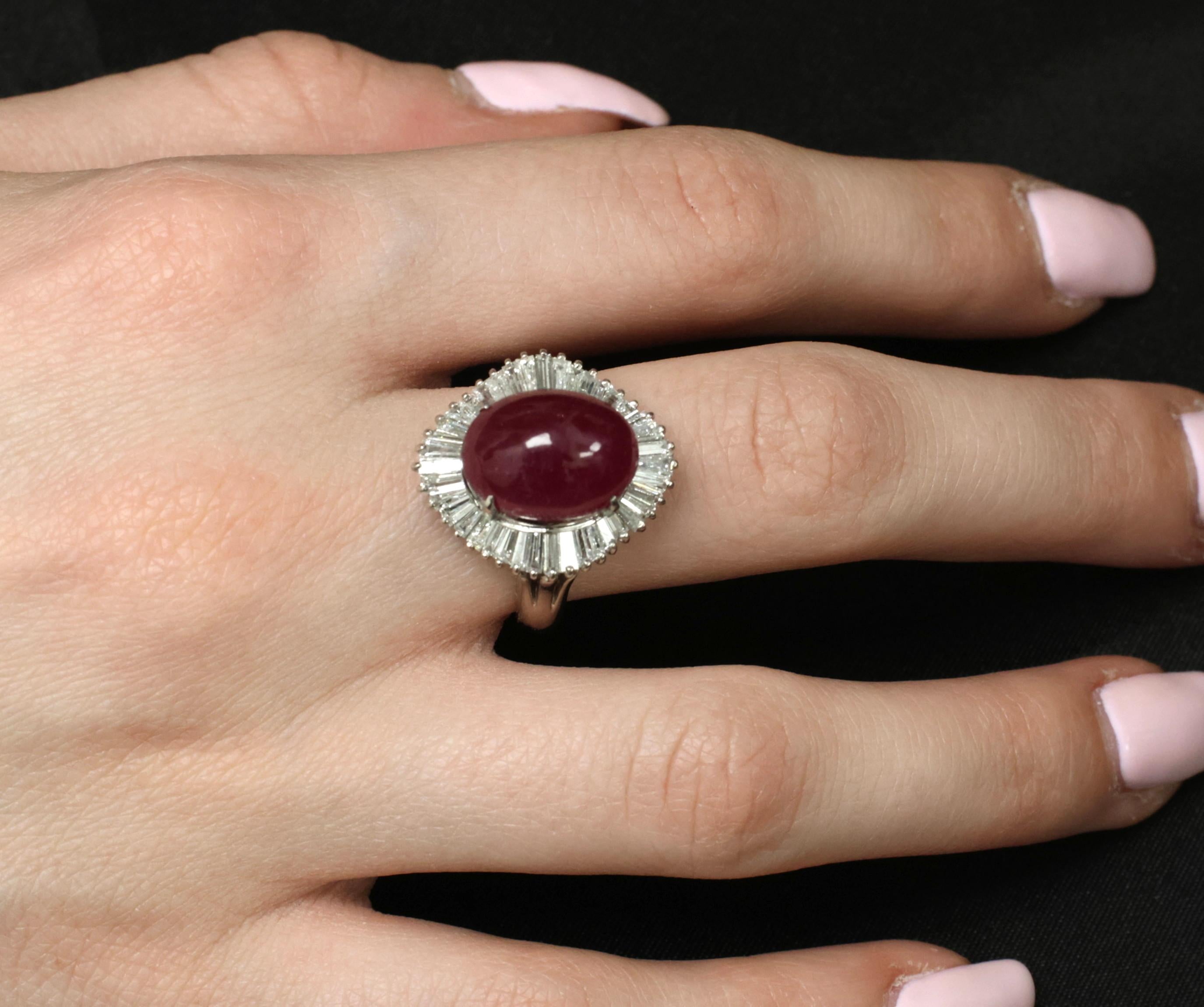 Vintage 10.23ct Natural Ruby & 1.58ct Diamond Platinum Ring Size 8.25 13.4gr