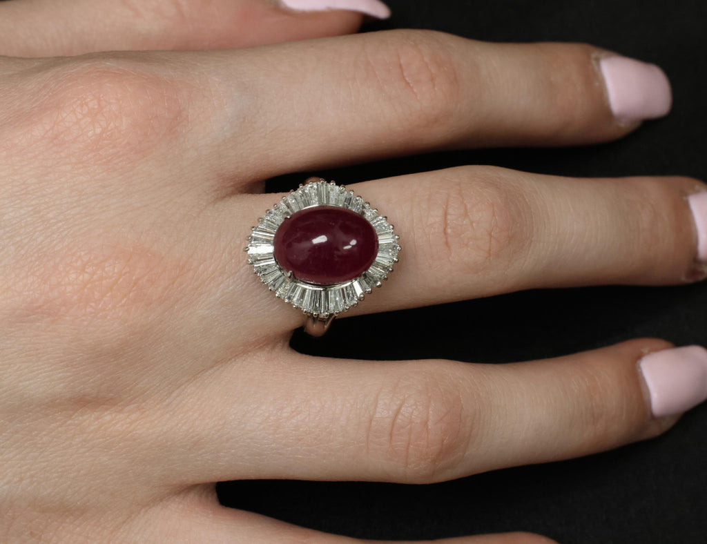 Vintage 10.23ct Natural Ruby & 1.58ct Diamond Platinum Ring Size 8.25 13.4gr