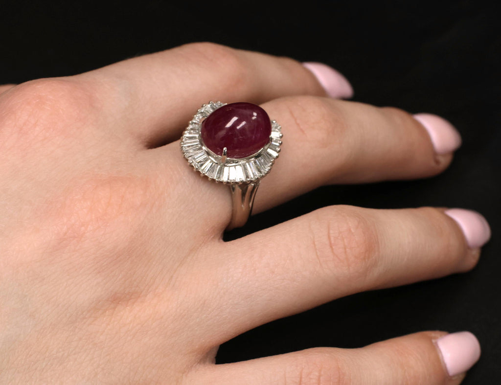 Vintage 10.23ct Natural Ruby & 1.58ct Diamond Platinum Ring Size 8.25 13.4gr