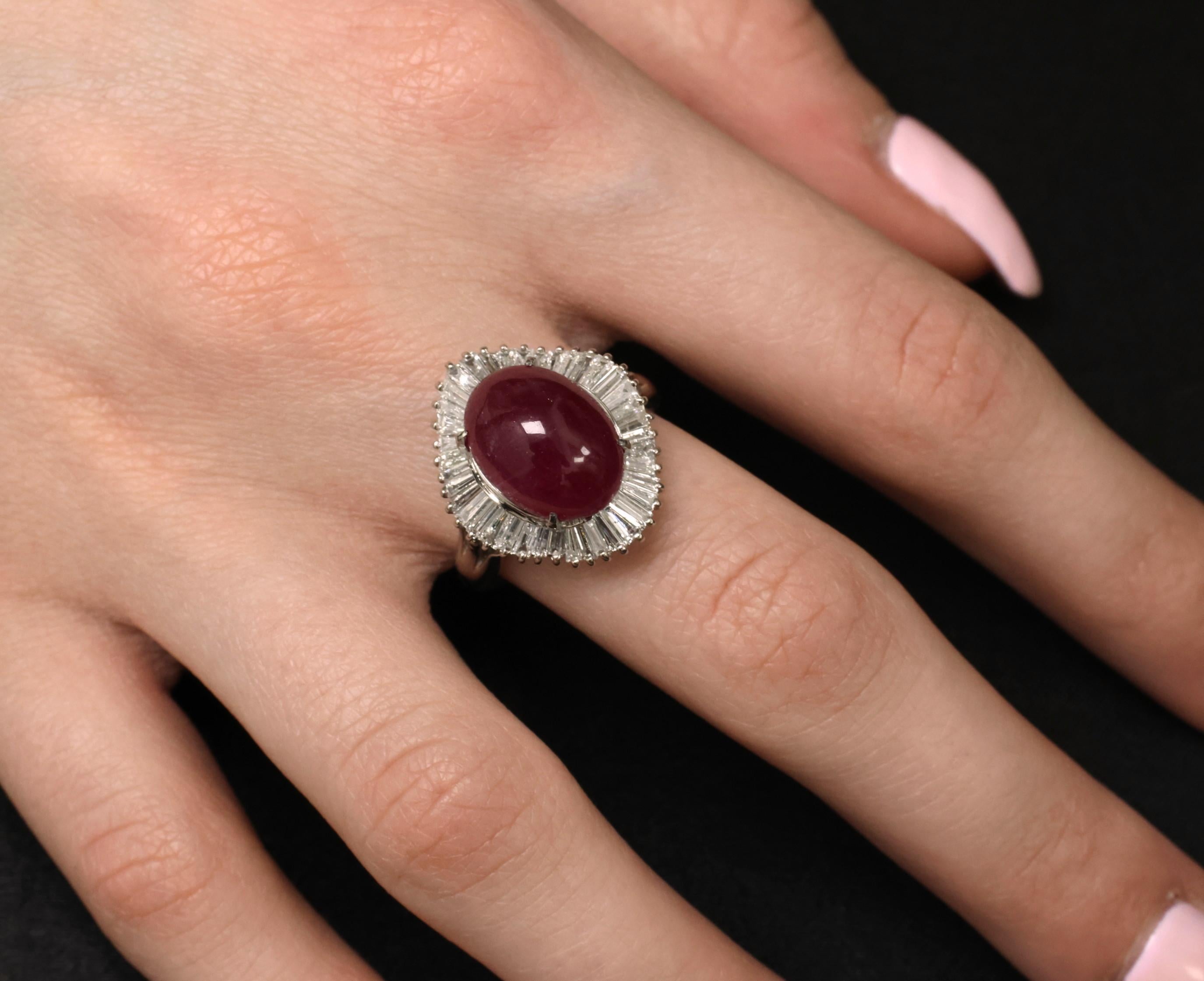 Vintage 10.23ct Natural Ruby & 1.58ct Diamond Platinum Ring Size 8.25 13.4gr