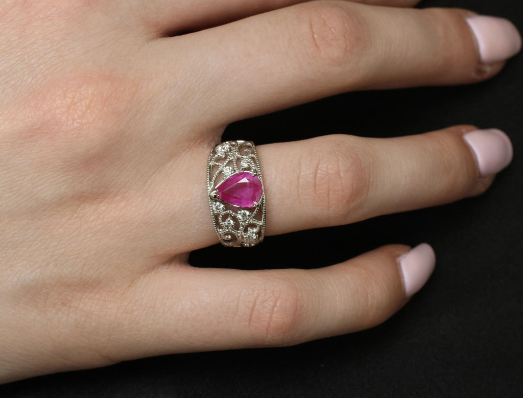 Estate 1.43ct AIGS Burma Ruby 0.20ct Diamond Platinum Ring 7.7g Size 6.25
