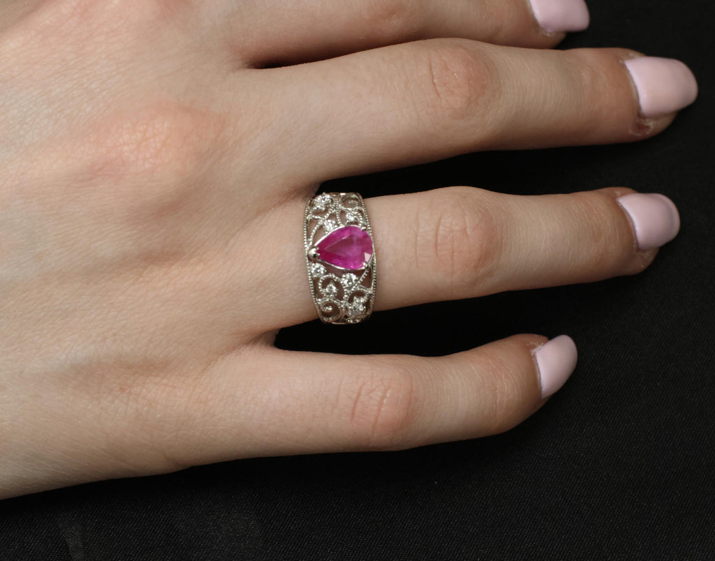 Estate 1.43ct AIGS Burma Ruby 0.20ct Diamond Platinum Ring 7.7g Size 6.25