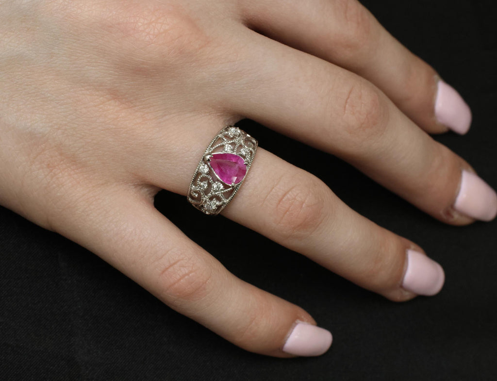 Estate 1.43ct AIGS Burma Ruby 0.20ct Diamond Platinum Ring 7.7g Size 6.25