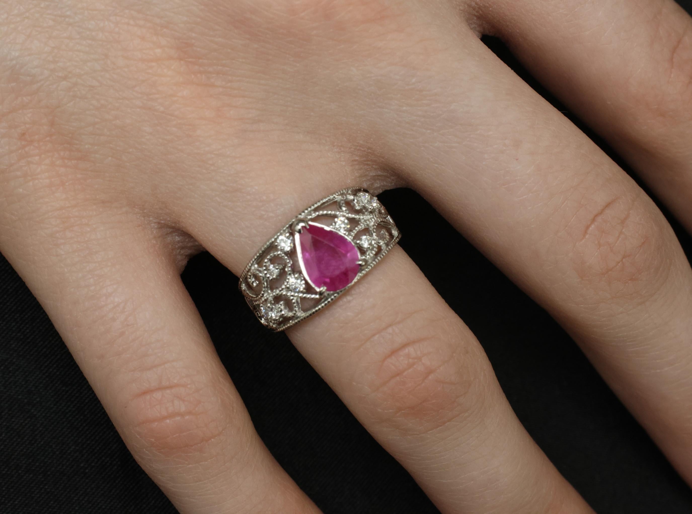 Estate 1.43ct AIGS Burma Ruby 0.20ct Diamond Platinum Ring 7.7g Size 6.25