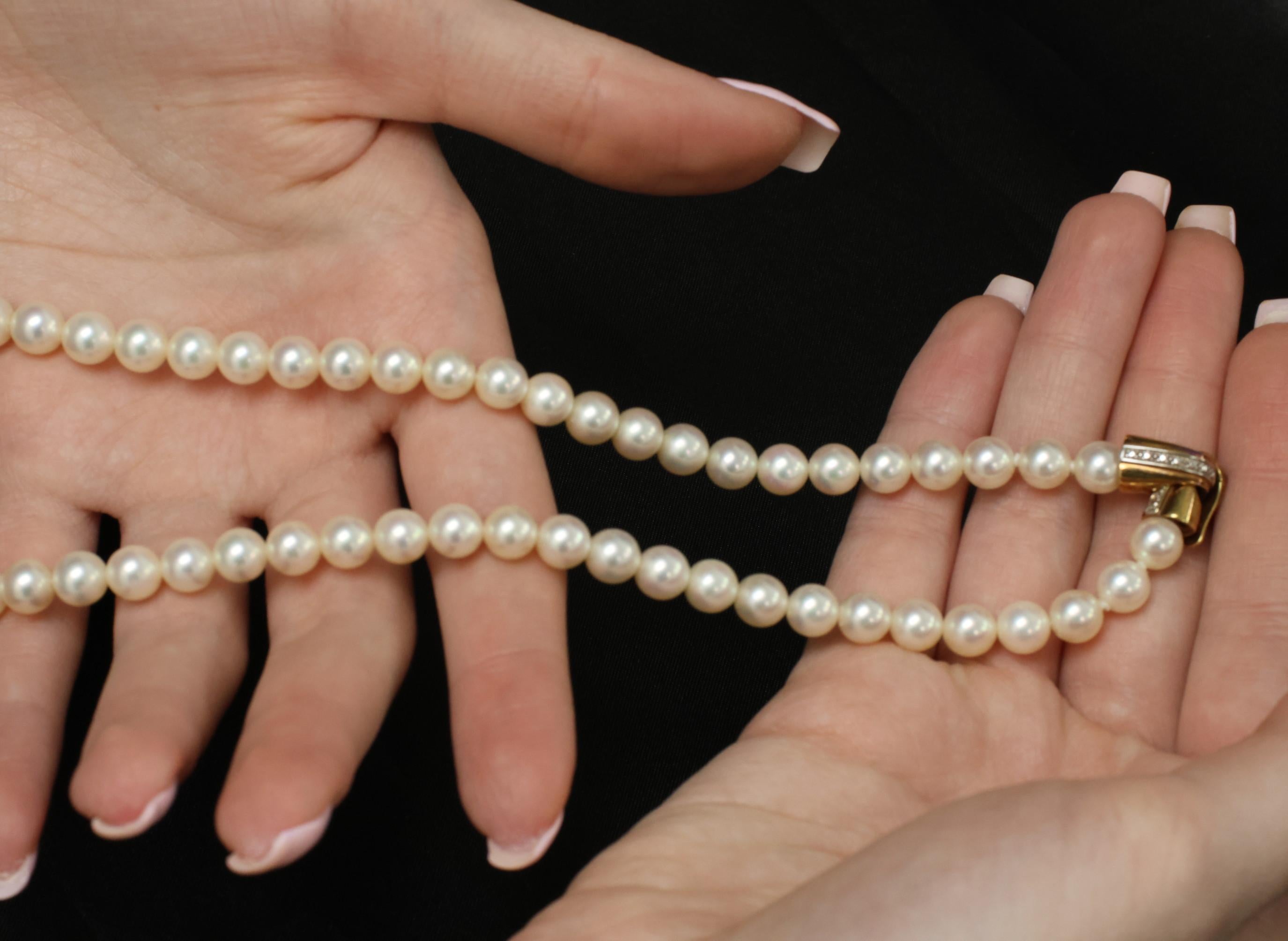 Vintage 7mm to 7.3mm Cultured Saltwater Pearl & 14K Yellow Gold Necklace 34.1gr