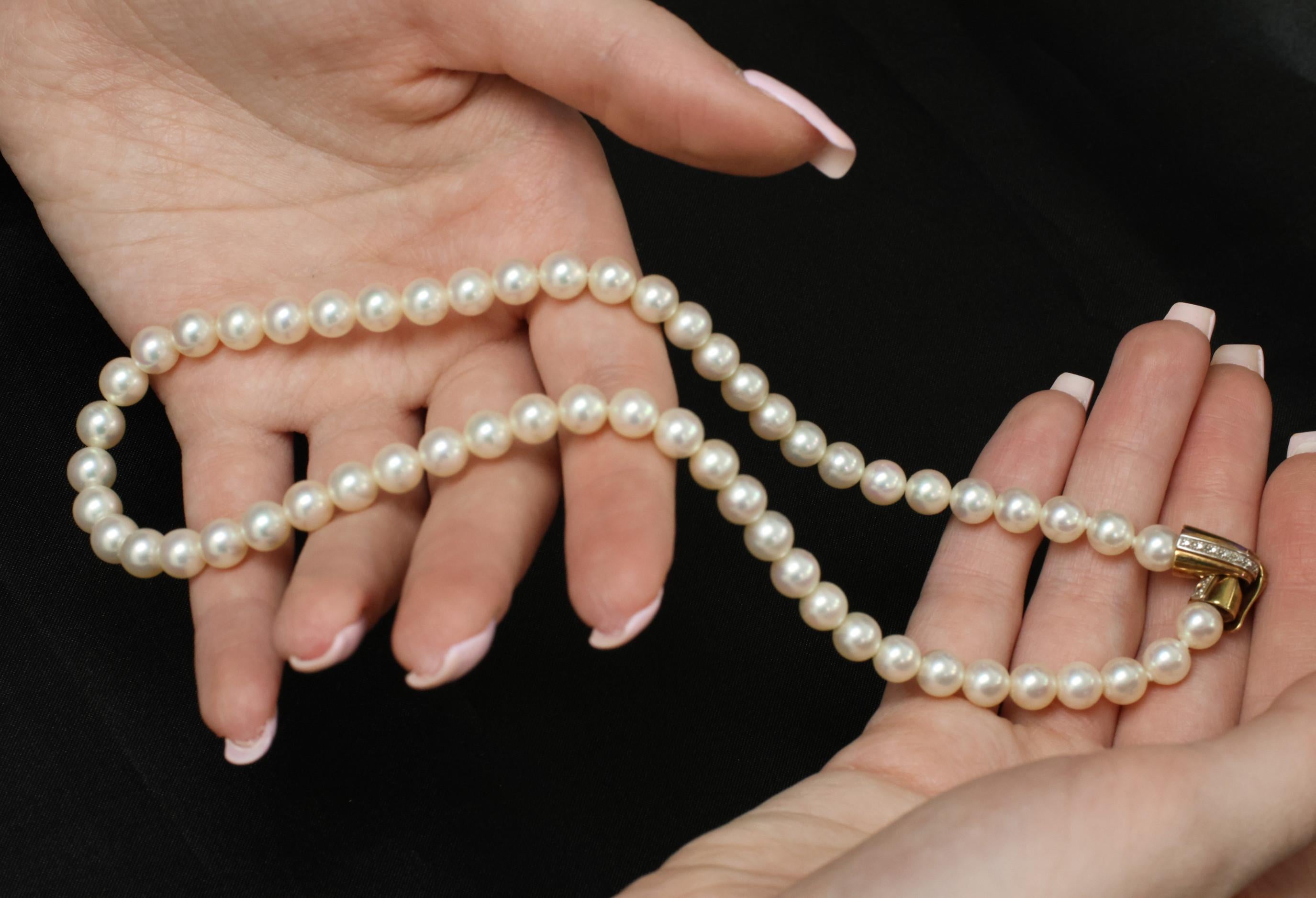 Vintage 7mm to 7.3mm Cultured Saltwater Pearl & 14K Yellow Gold Necklace 34.1gr