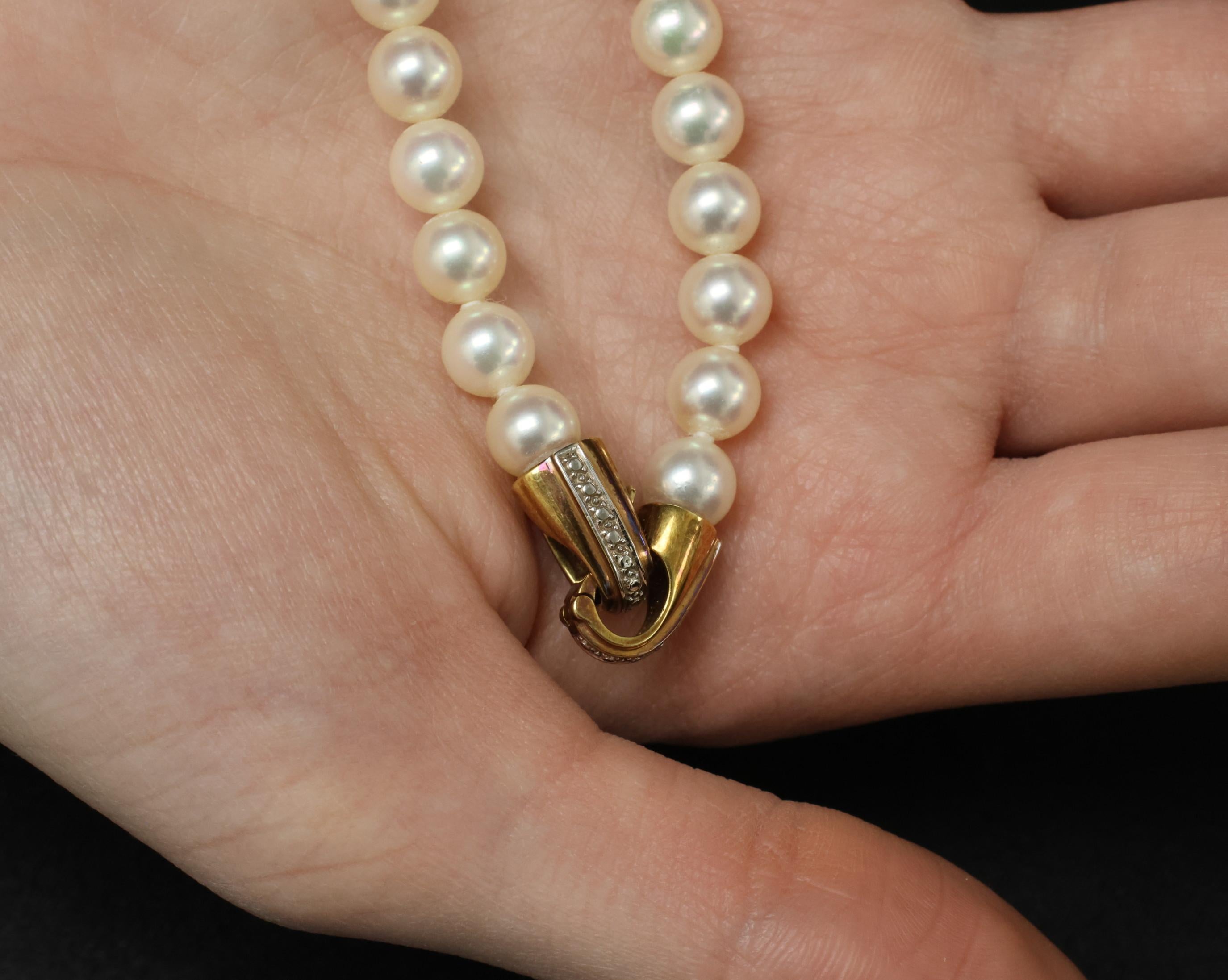 Vintage 7mm to 7.3mm Cultured Saltwater Pearl & 14K Yellow Gold Necklace 34.1gr