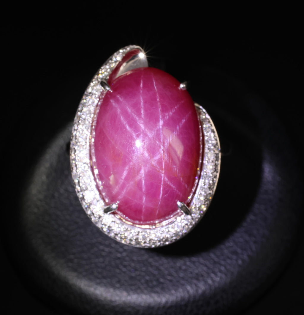 RARE! 20.02ct GIA Natural Double Star Ruby 0.45ct Diamond 18K Gold Ring, Sz 6.25