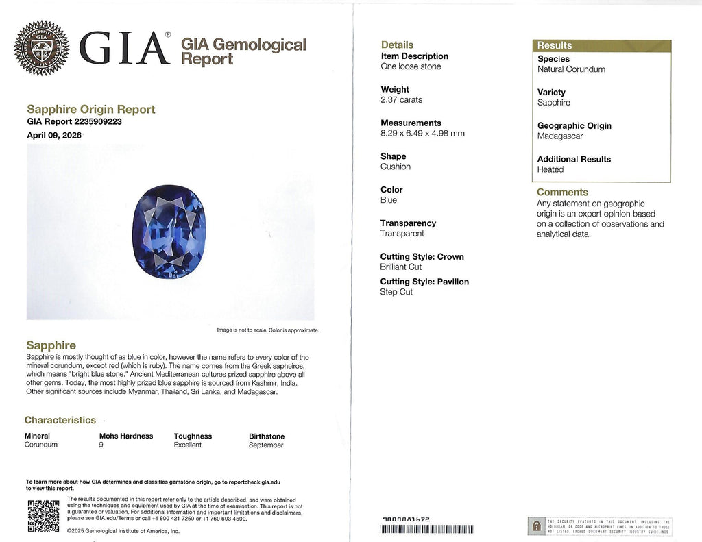 Fine 2.37ct GIA Madagascar Sapphire & 0.54ct Diamond Platinum Ring Size 6.75