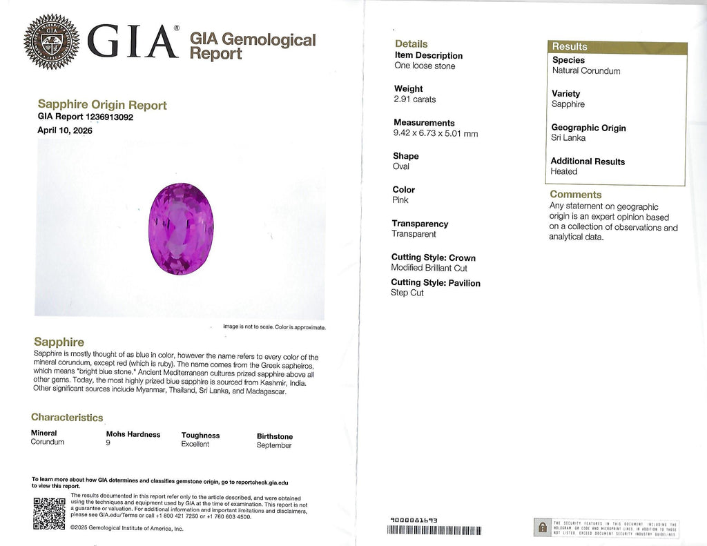 Fine 2.91ct GIA Vivid Pink Ceylon Sapphire & 0.54ct Diamond Platinum Ring Size 6