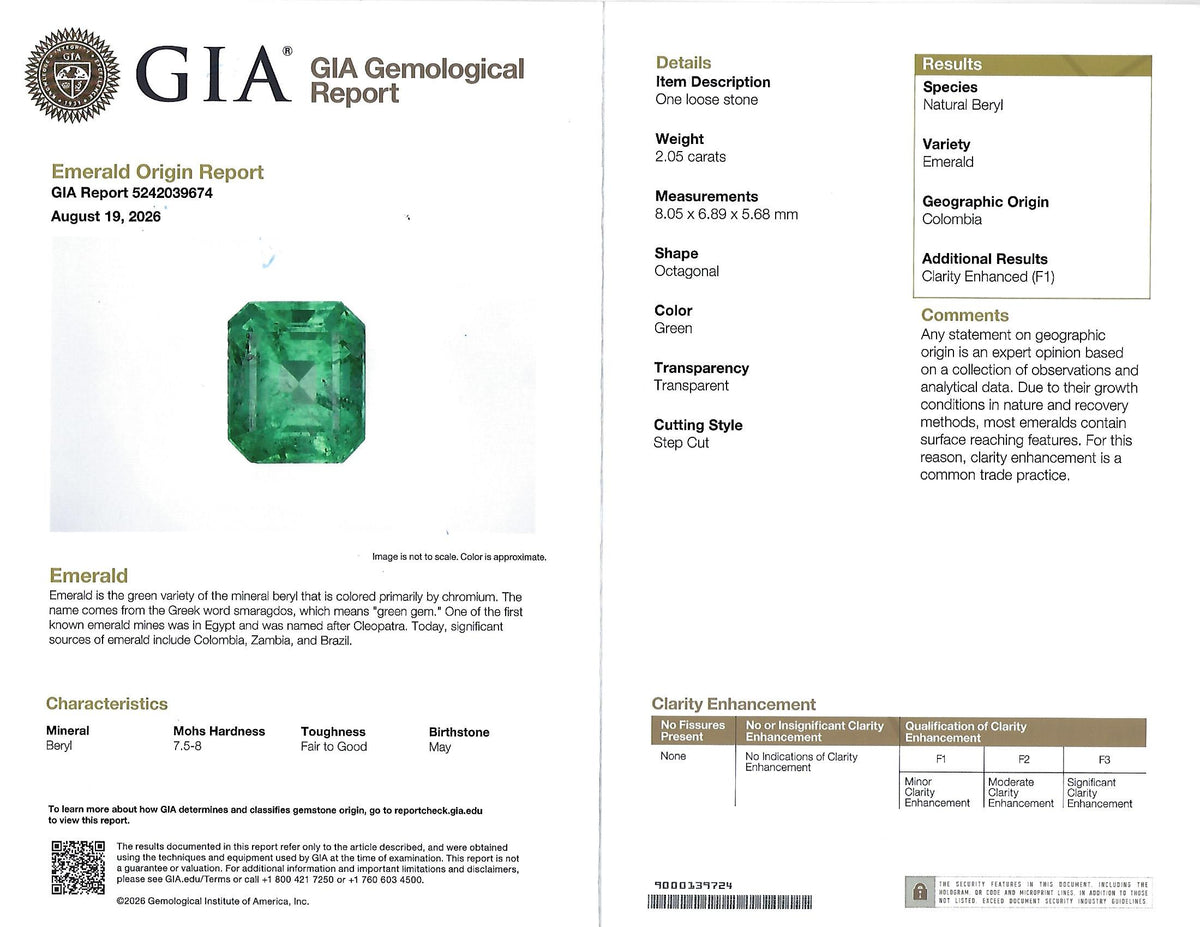 Fine 2.05ct GIA Natural Colombian Emerald 0.19ct Diamond Platinum Ring Size 4.5