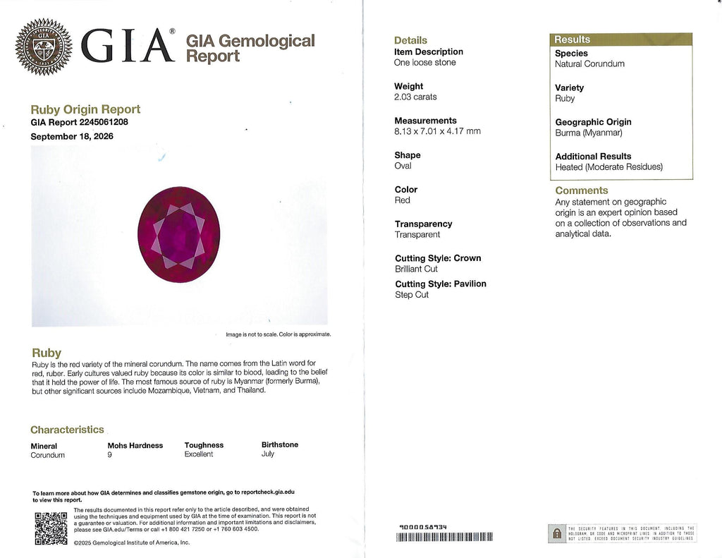 Fine 2.03ct GIA Intense Red Burma Ruby & 0.38ct Diamond Platinum Ring, Size 8.25