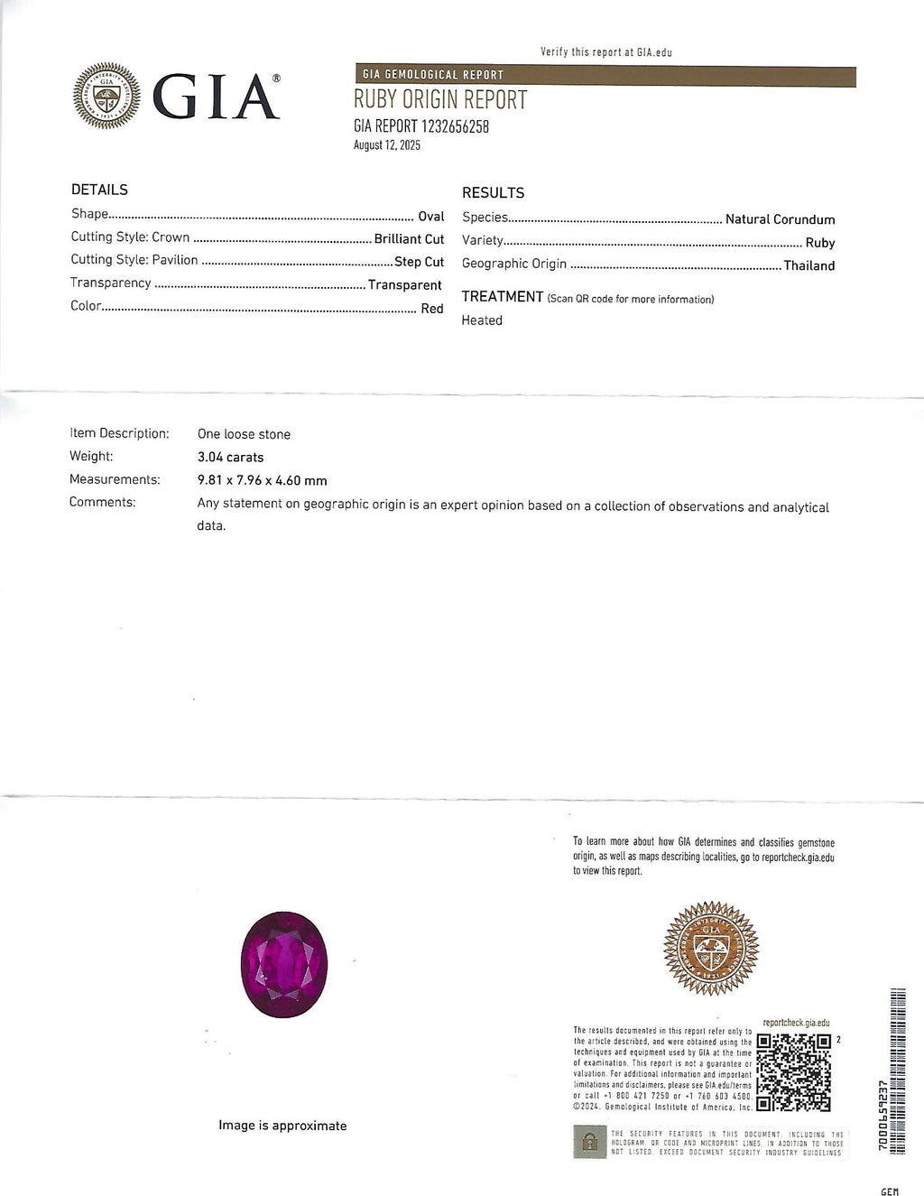 Fine 3.04ct GIA Certified Thai Heated Ruby & 1.64ct Diamond Platinum Ring Size 4