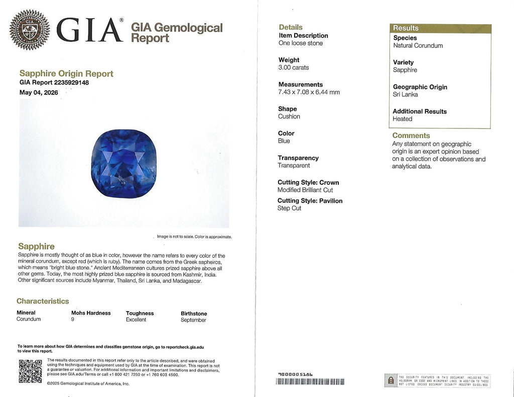 Vintage 3.0ct GIA Ceylon Blue Sapphire & 1.10ct Diamond Platinum Ring, Size 6