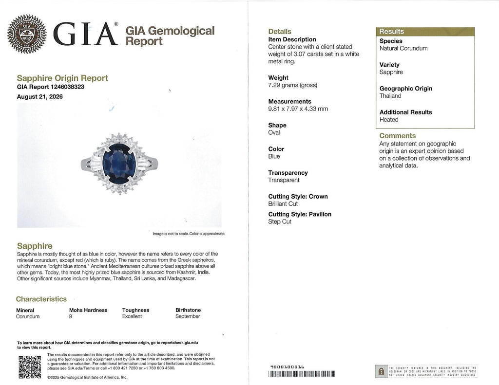 Fine 3.07ct GIA Blue Sapphire & 0.75ct Diamond Platinum Halo Ring, Size 6.75