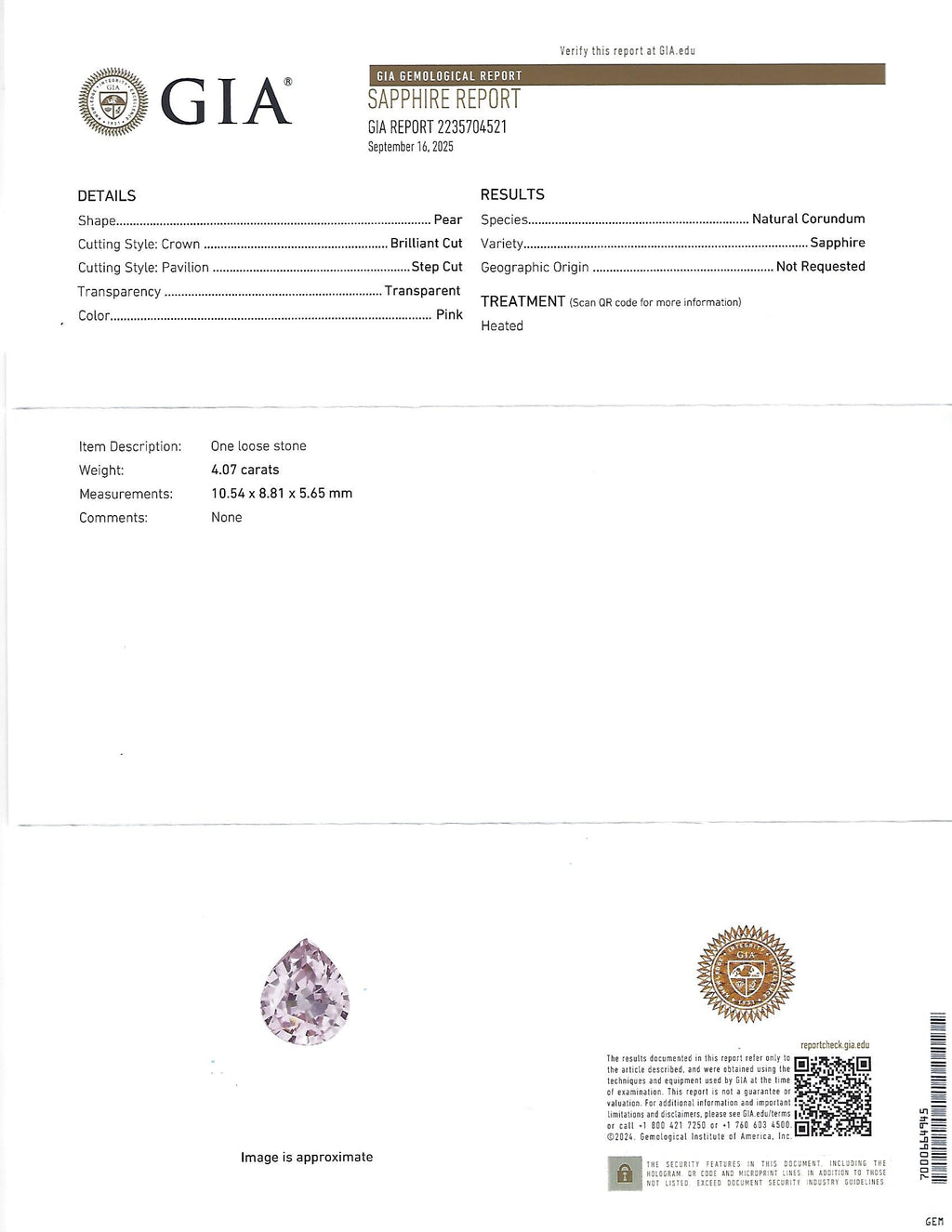 Fine 4.07ct Pear Shape GIA Pink Sapphire 1.36ct Diamond Platinum Ring Size 6.25