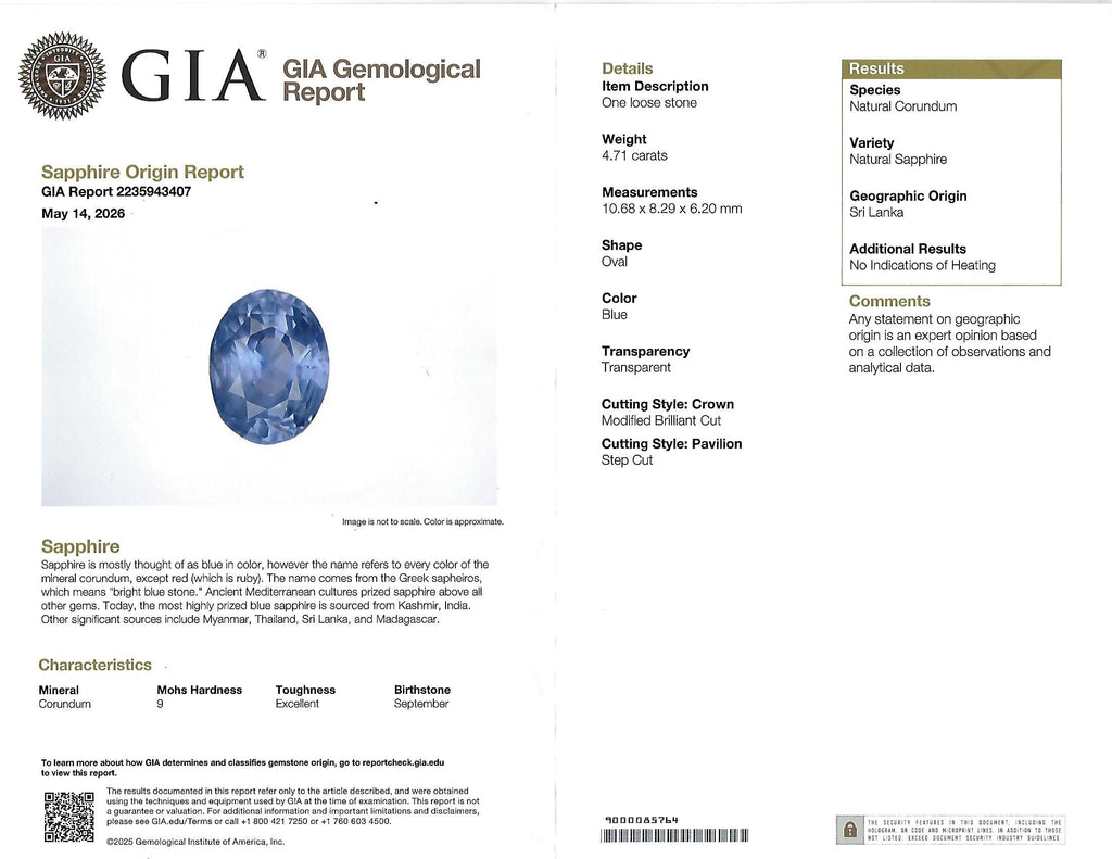 Rare 4.71ct GIA Ceylon No Heat Sapphire & 1.32ct Diamond Platinum Ring Size 6.25