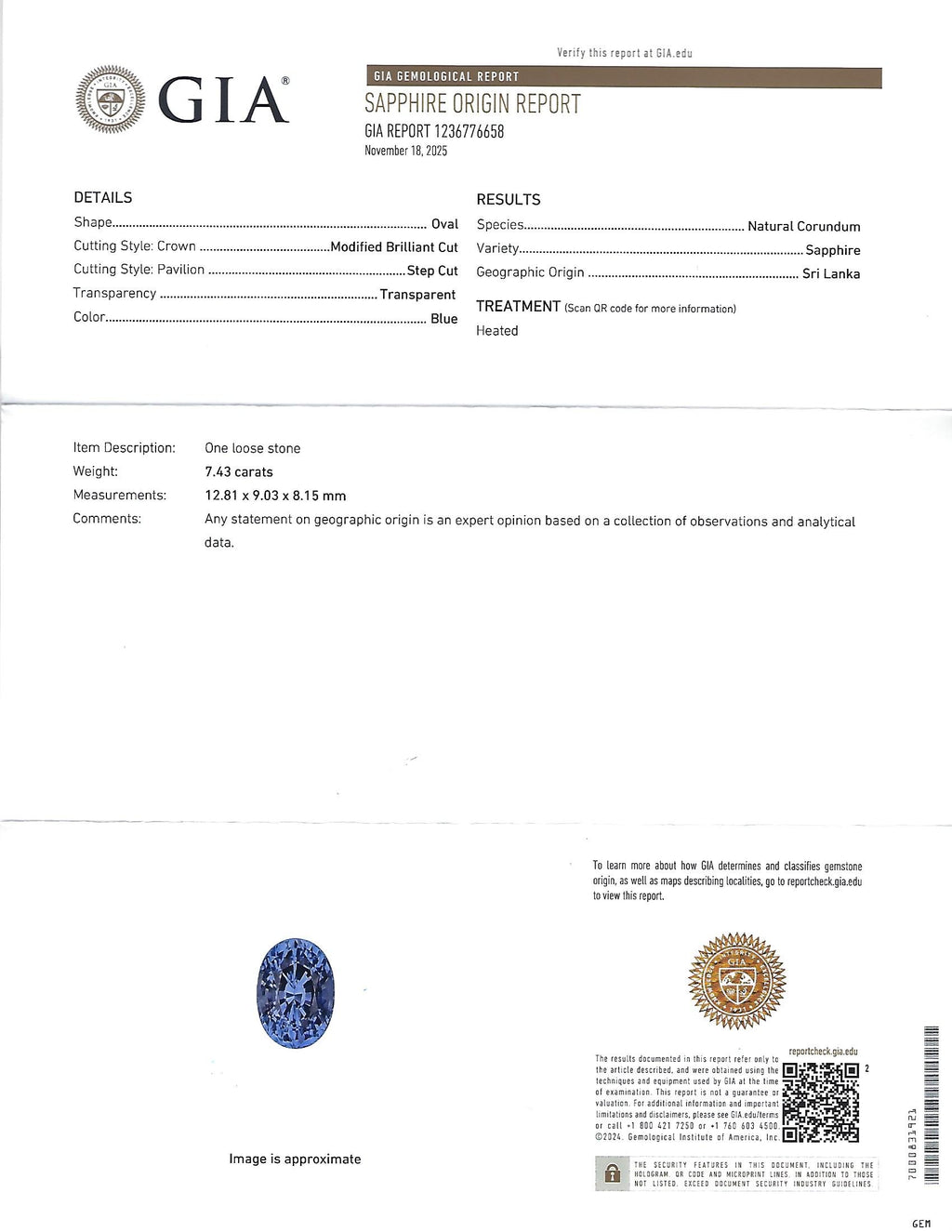 Fine 7.43ct GIA Ceylon Blue Sapphire & 0.60ct Diamond Platinum Ring, Size 5.75