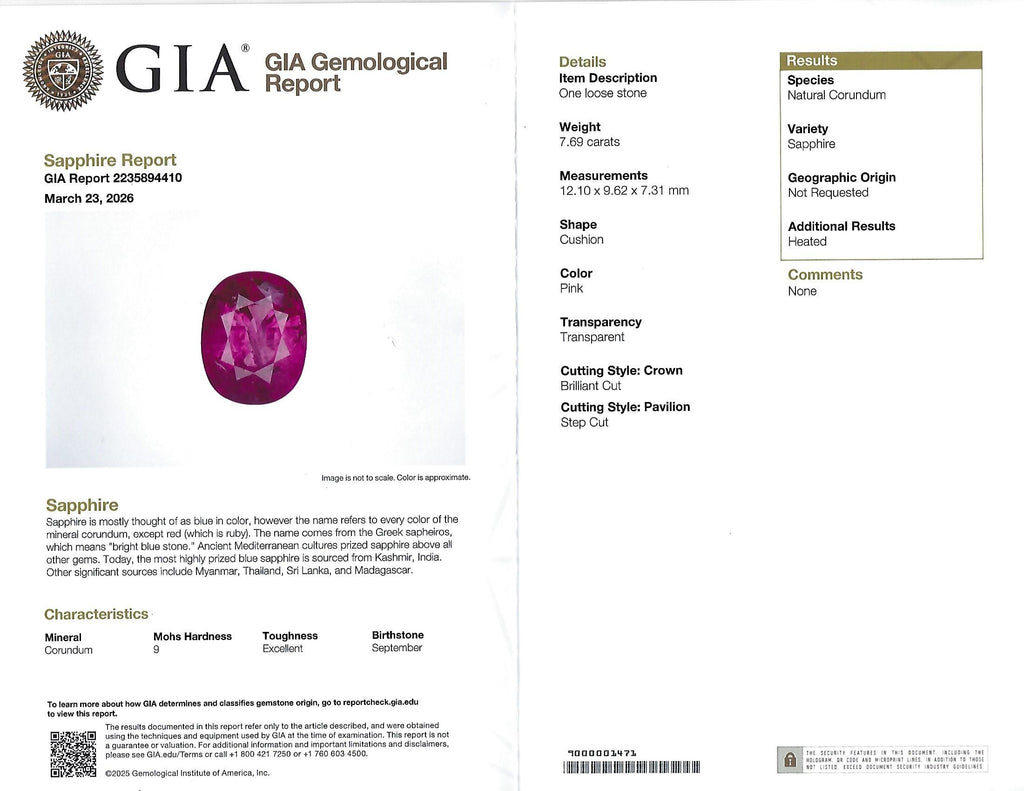 Rare 7.69ct GIA Pink Sapphire 1.02ct Diamond & Ruby Platinum Ring Size 7