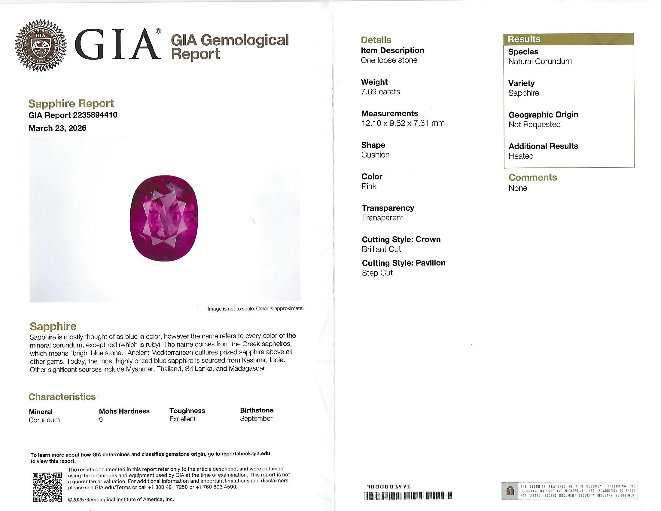 Rare 7.69ct GIA Pink Sapphire 1.02ct Diamond & Ruby Platinum Ring Size 7