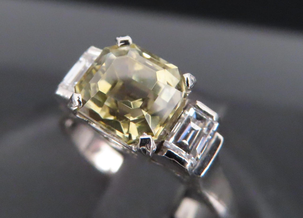 1.87ct GIA Ceylon No Heat Yellow Sapphire 0.45ct Diamond Platinum Ring Size 5.75