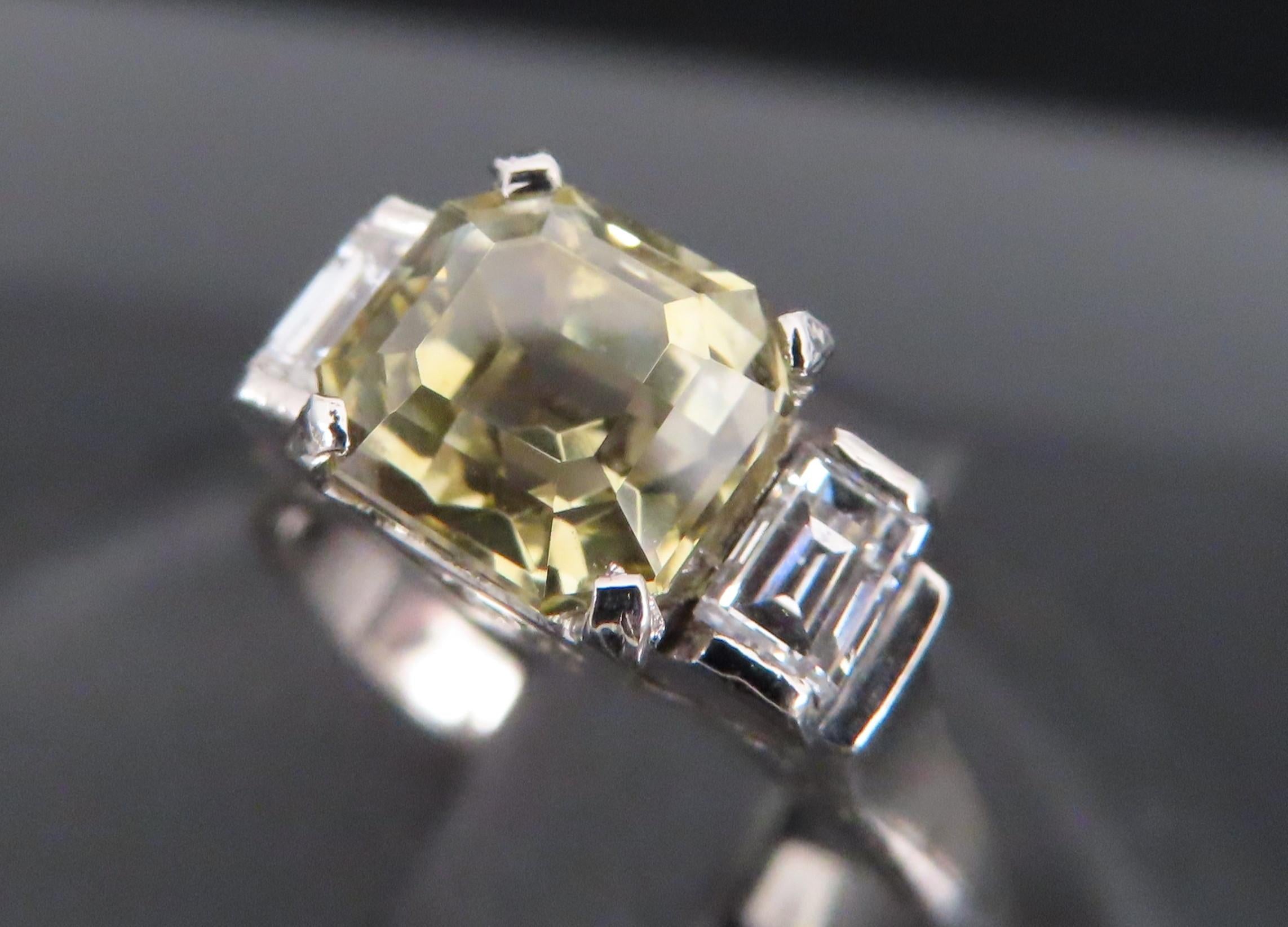 1.87ct GIA Ceylon No Heat Yellow Sapphire 0.45ct Diamond Platinum Ring Size 5.75