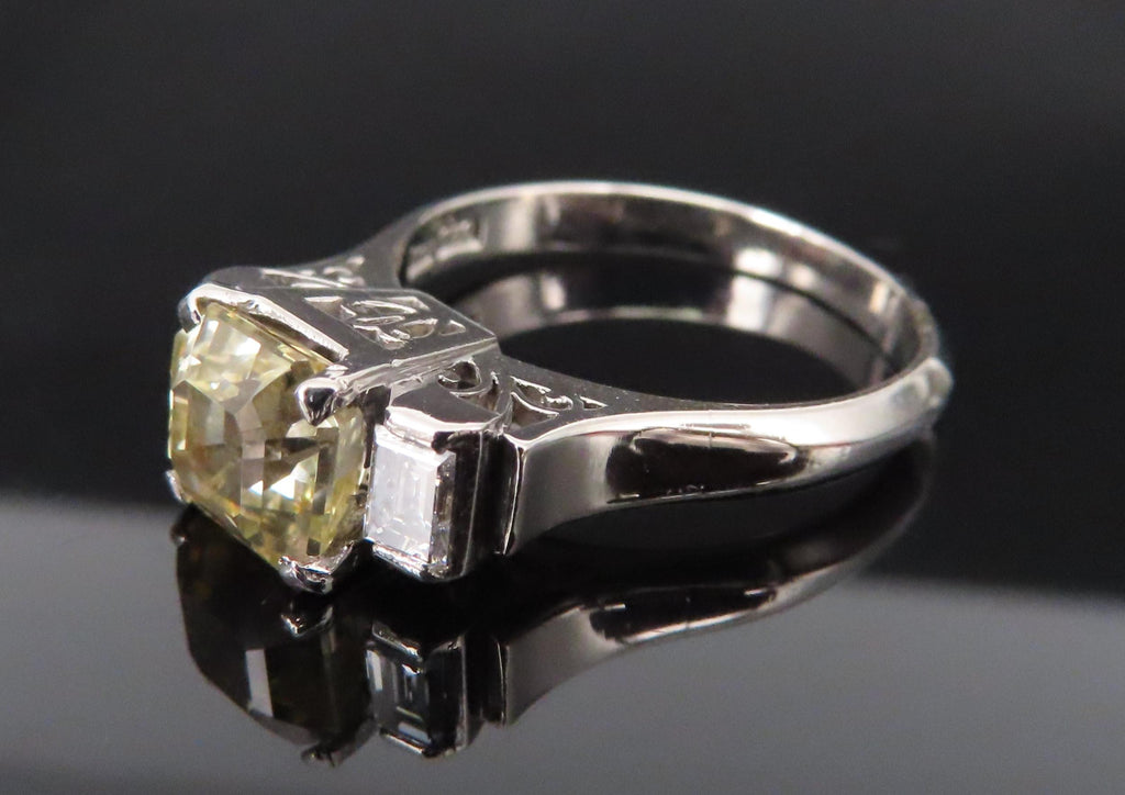 1.87ct GIA Ceylon No Heat Yellow Sapphire 0.45ct Diamond Platinum Ring Size 5.75