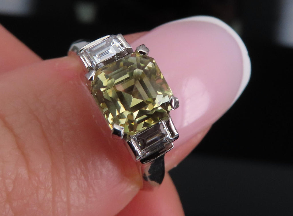 1.87ct GIA Ceylon No Heat Yellow Sapphire 0.45ct Diamond Platinum Ring Size 5.75