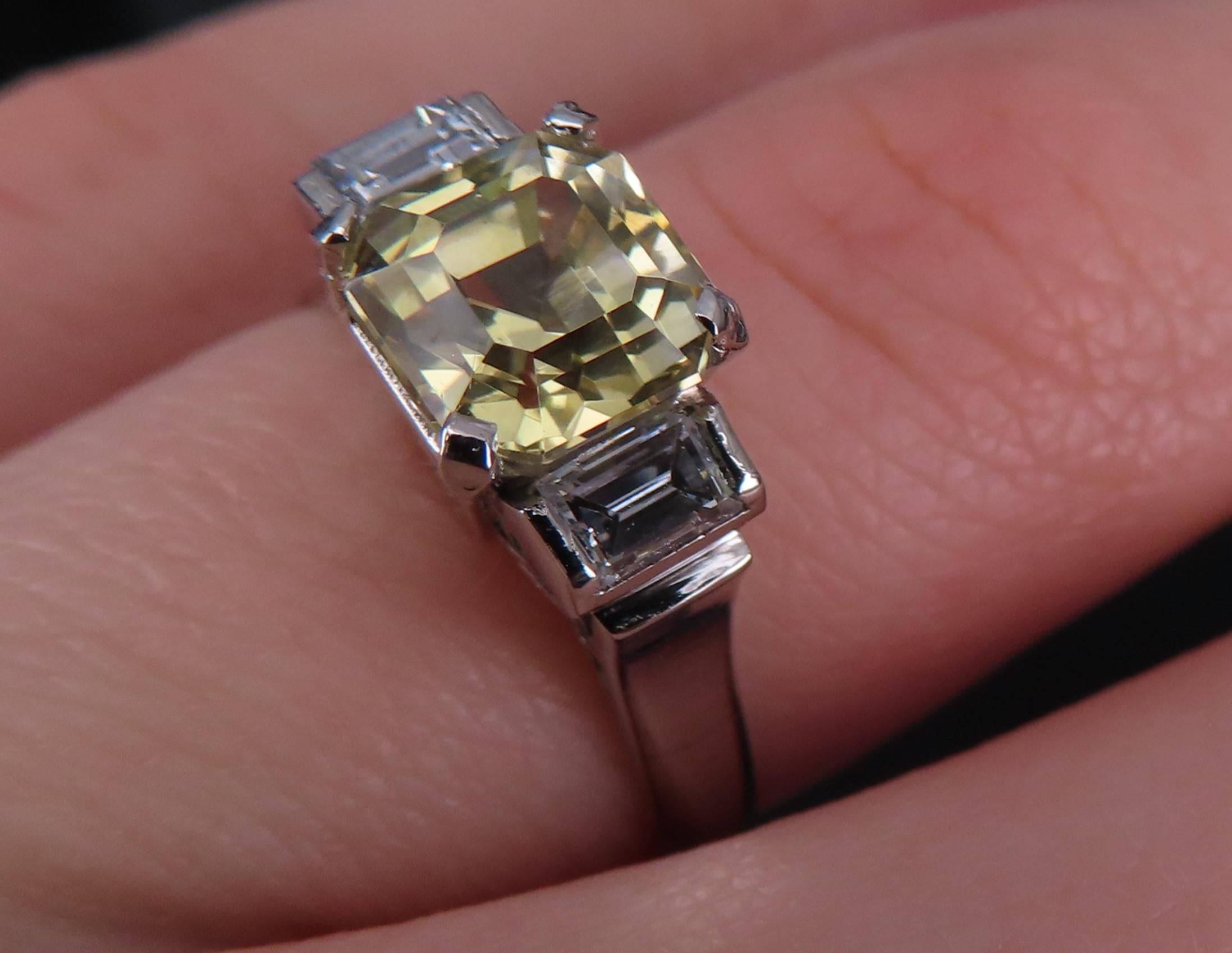 1.87ct GIA Ceylon No Heat Yellow Sapphire 0.45ct Diamond Platinum Ring Size 5.75