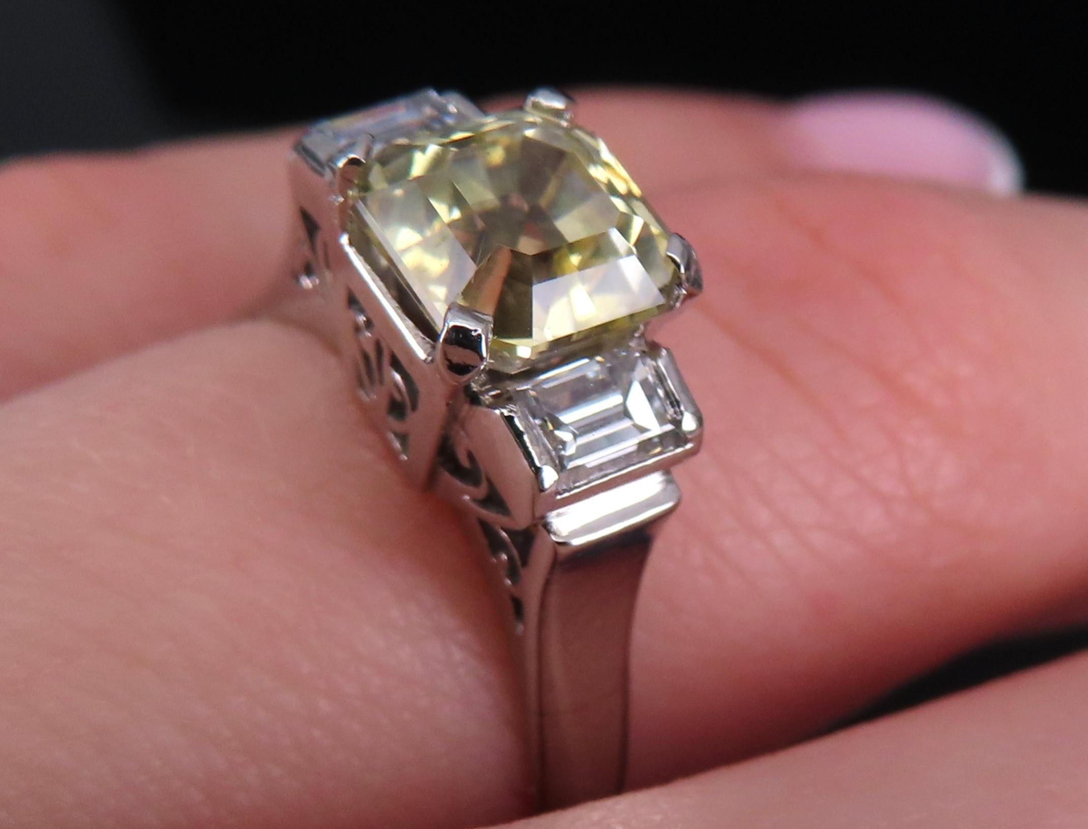 1.87ct GIA Ceylon No Heat Yellow Sapphire 0.45ct Diamond Platinum Ring Size 5.75
