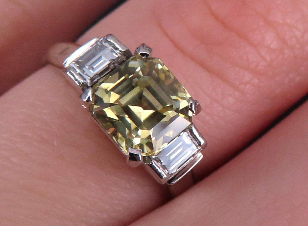 1.87ct GIA Ceylon No Heat Yellow Sapphire 0.45ct Diamond Platinum Ring Size 5.75