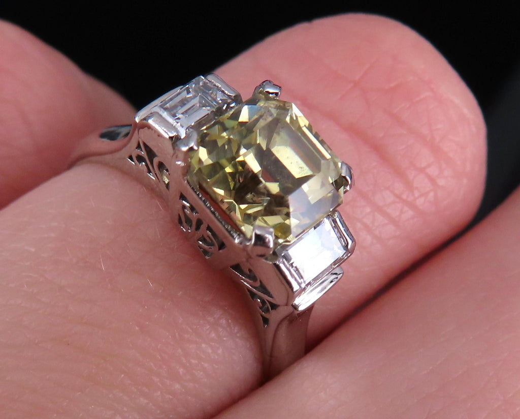1.87ct GIA Ceylon No Heat Yellow Sapphire 0.45ct Diamond Platinum Ring Size 5.75