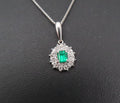 Vintage 0.24ct Intense Green Colombian Emerald 0.15ct Diamond Platinum Necklace