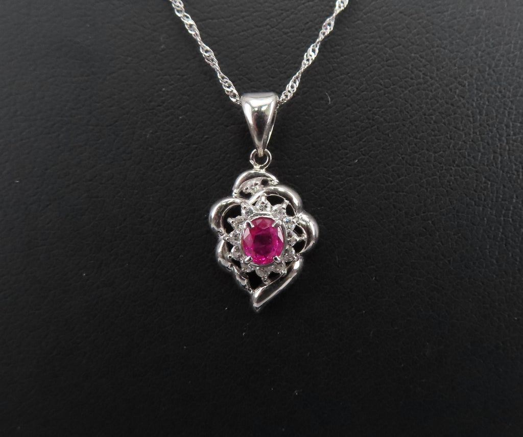 Vintage 0.37ct Intense Red Ruby & 0.15ct Diamond Platinum Necklace