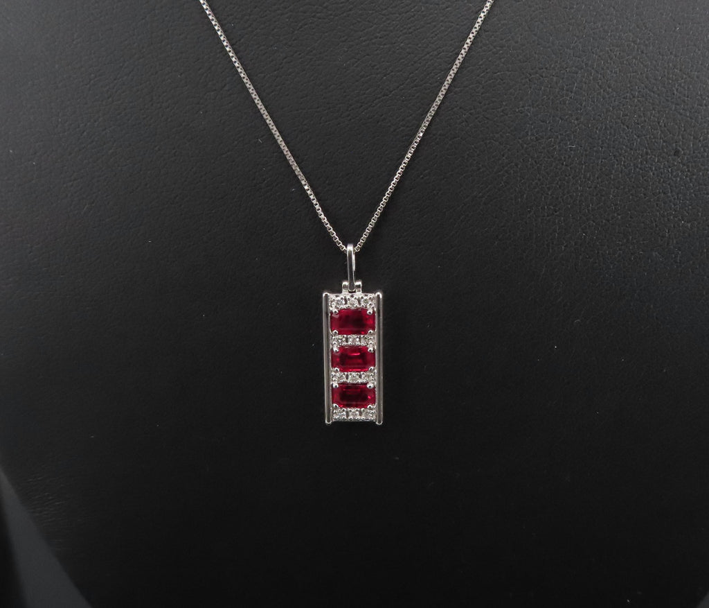 Vintage 1.08ct Intense Red Ruby & 0.10ct Diamond Platinum Bar Necklace